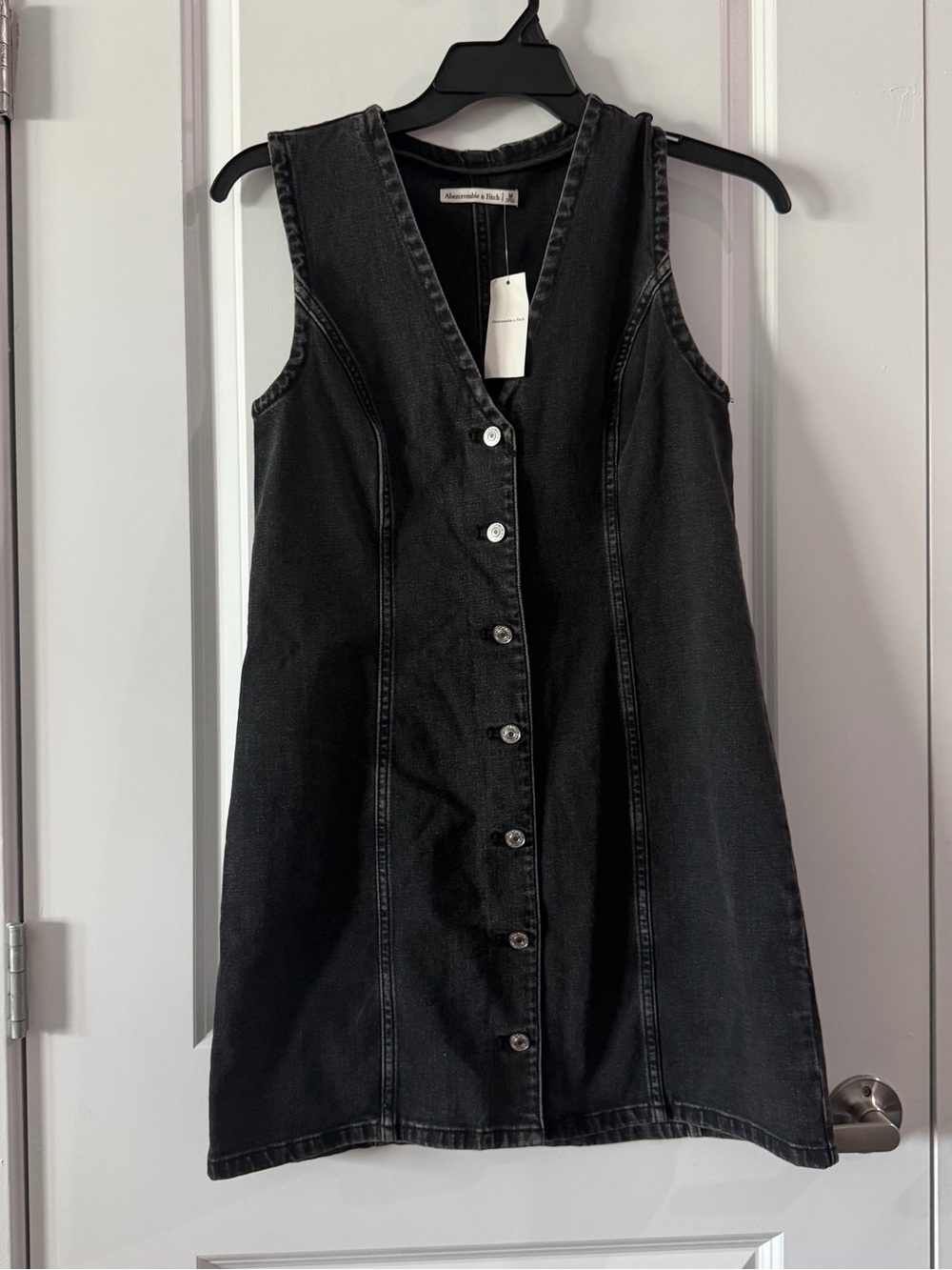 Abercrombie & Fitch Black Sleeveless Denim Button Dress